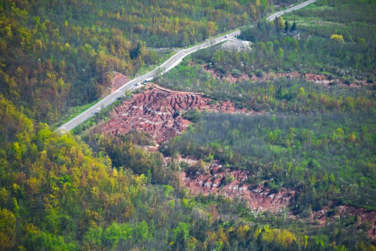 Aerial view of the Cheltenham Badlands