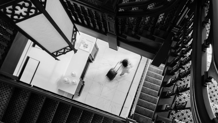 Views of a hotel lobby from above