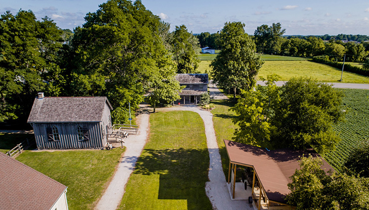 A view of historic houses from above