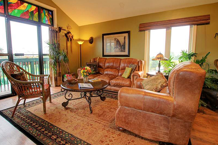 The living room of onsite accommodations at Jungle Cat World in Orono.