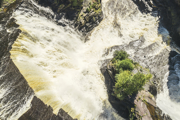 Aerial view of Kakabeka Falls west of Thunder Bay in Ontario.