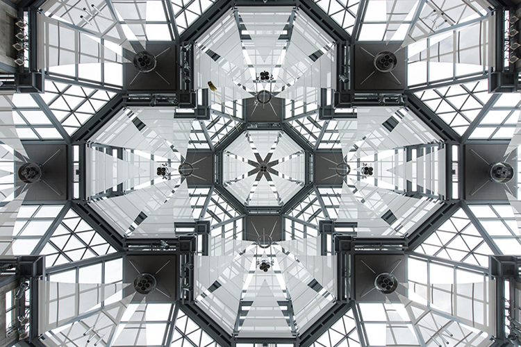 Kaleidoscope design of the glass and metal ceiling in the National Gallery of Canada.