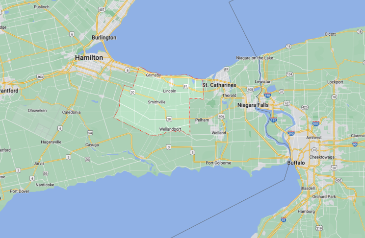 Carte de la région de Niagara Benchlands