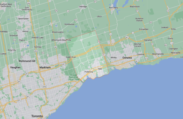 Map of Pickering and Ajax