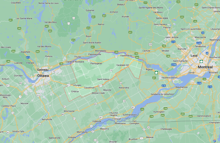 Map of Prescott and Russell