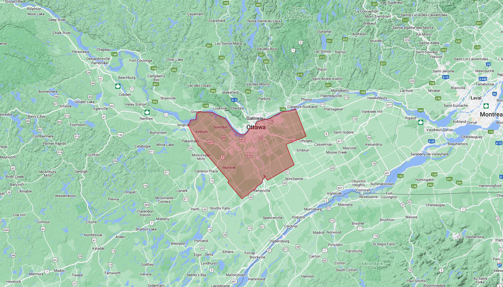 Mapa de la región de Ottawa