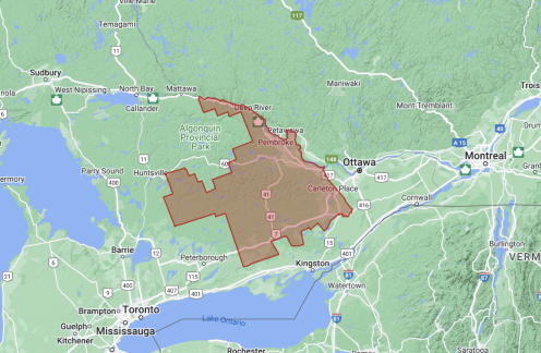 Map of Haliburton Highlands to Ottawa Valley