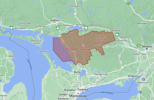 Mapa de Algonquin Park Muskoka y Parry Sound