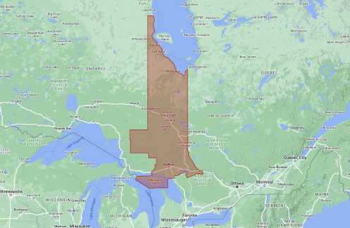 Mapa del noreste de Ontario