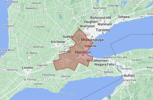 Mapa de Hamilton Halton y Brant