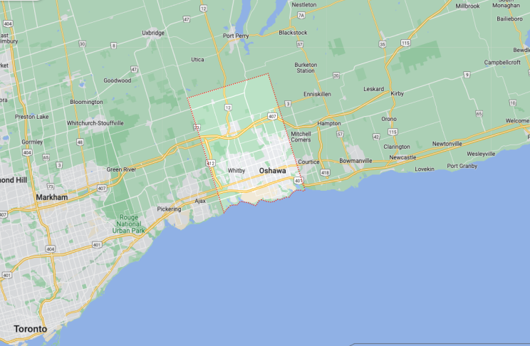 Map of Whitby and Oshawa